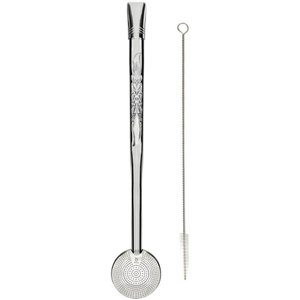 Bomba para Chimarrão Inox Bojo Mil Furos Estampada 24cm Escovinha Bortonaggio