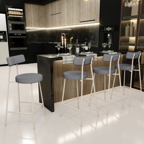 Banqueta Baixa Cozinha Sala Jantar Bancada Milão Arena L02 Linho Cinza Escuro - lyam decor