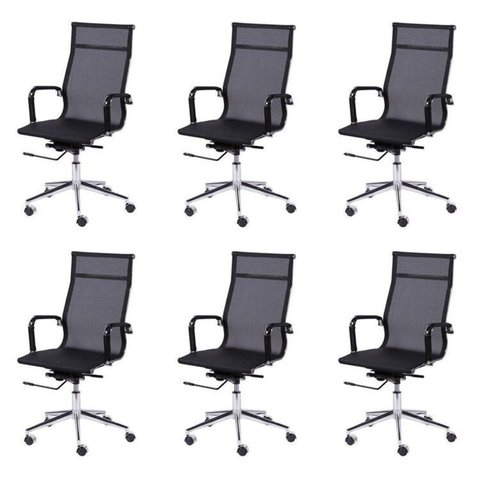 Kit 6 Cadeiras Escritorio Presidente Esteirinha Corino 3303 Preto