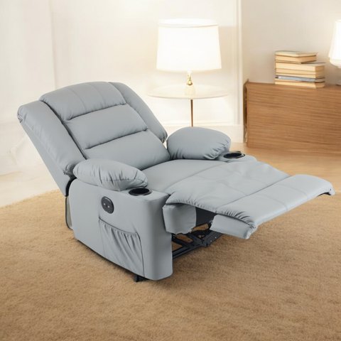 Poltrona do Papai Reclinável Motorizada e Entrada Usb Corino Premium Cinza Porto