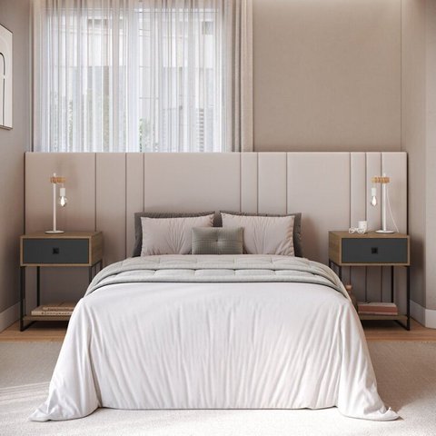 Mesa de Cabeceira Estilo Industrial com 2 Peças Marrom