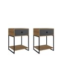 Ver imagem 2 de Mesa de Cabeceira Estilo Industrial com 2 Peças Marrom