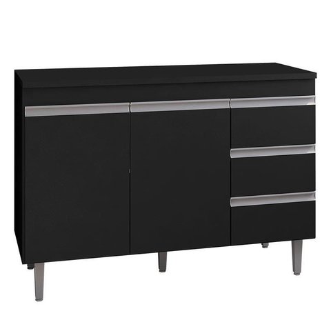 Balcão de Cozinha Andréia com Tampo 120 Cm Preto Fosco - Ajl