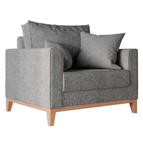 Poltrona Decorativa Beny Pés Base em Madeira Recepção Linho Cor:grafite