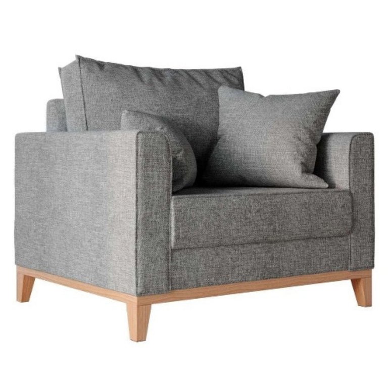 Poltrona Decorativa Beny Pés Base em Madeira Recepção Linho Cor:grafite Poltrona Decorativa Beny Pés Base em Madeira Recepção Linho Cor:grafite