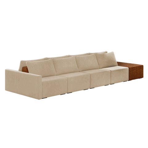 Sofá Ilha 4 Lugares Living 512cm Modulado para Sala Lary Veludo Bege K01 - D'Rossi