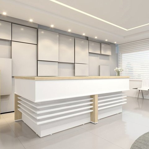 Balcão para Atendimento Recepção em L 295,4cm X 147,7cm