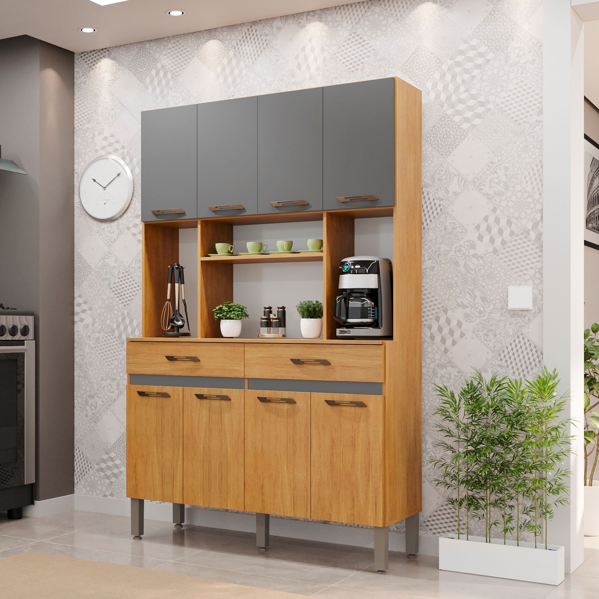 Armário de Cozinha 8 Portas 2 Gavetas New Ônix | MadeiraMadeira