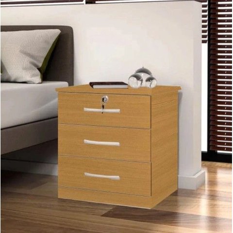 Mesa de Cabeceira Mesa de Cabeceira 3 Gavetas Vane com Chave: Cinamomo