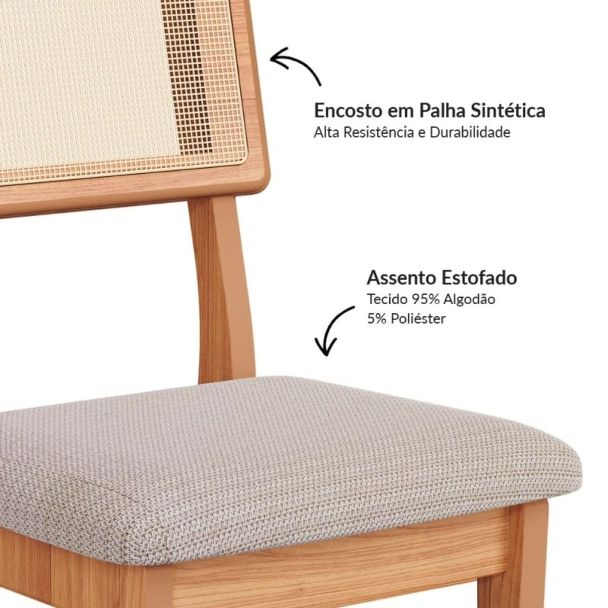 Kit 4 Cadeiras Estofadas com Encosto de Tela Mdf Freijó Bege Rústico - 4