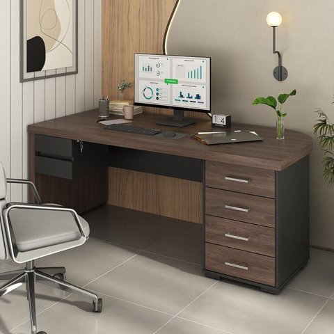 Escrivaninha Mesa Escritório Diretor em Tamburato com 180cm Charuto E Preto