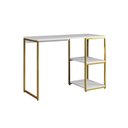 Ver imagem 2 de Mesa Escritório Berlim Industrial com Prateleira Ferro Dourado Tampo 110x46 Branco