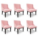 Ver imagem 1 de Kit 6 Cadeiras Decorativas Sala de Jantar Base Fixa de Madeira Firenze Suede Rosa Bebê/Preto G19 - G