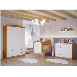 Quarto de Bebê 3 Peças com Berço e Cômoda 4 Gavetas e Guarda-roupa 4 Portas 4 Gavetas Aquarela Espre