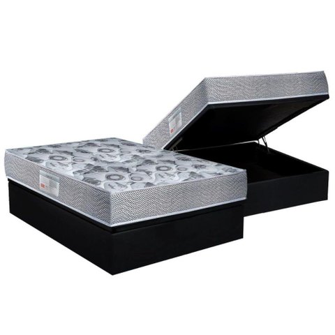 Cama Box Baú Casal: Colchão Anatômico Ortobom D28 / EP ISO 60 + Base CRC Suede Black(138x188)