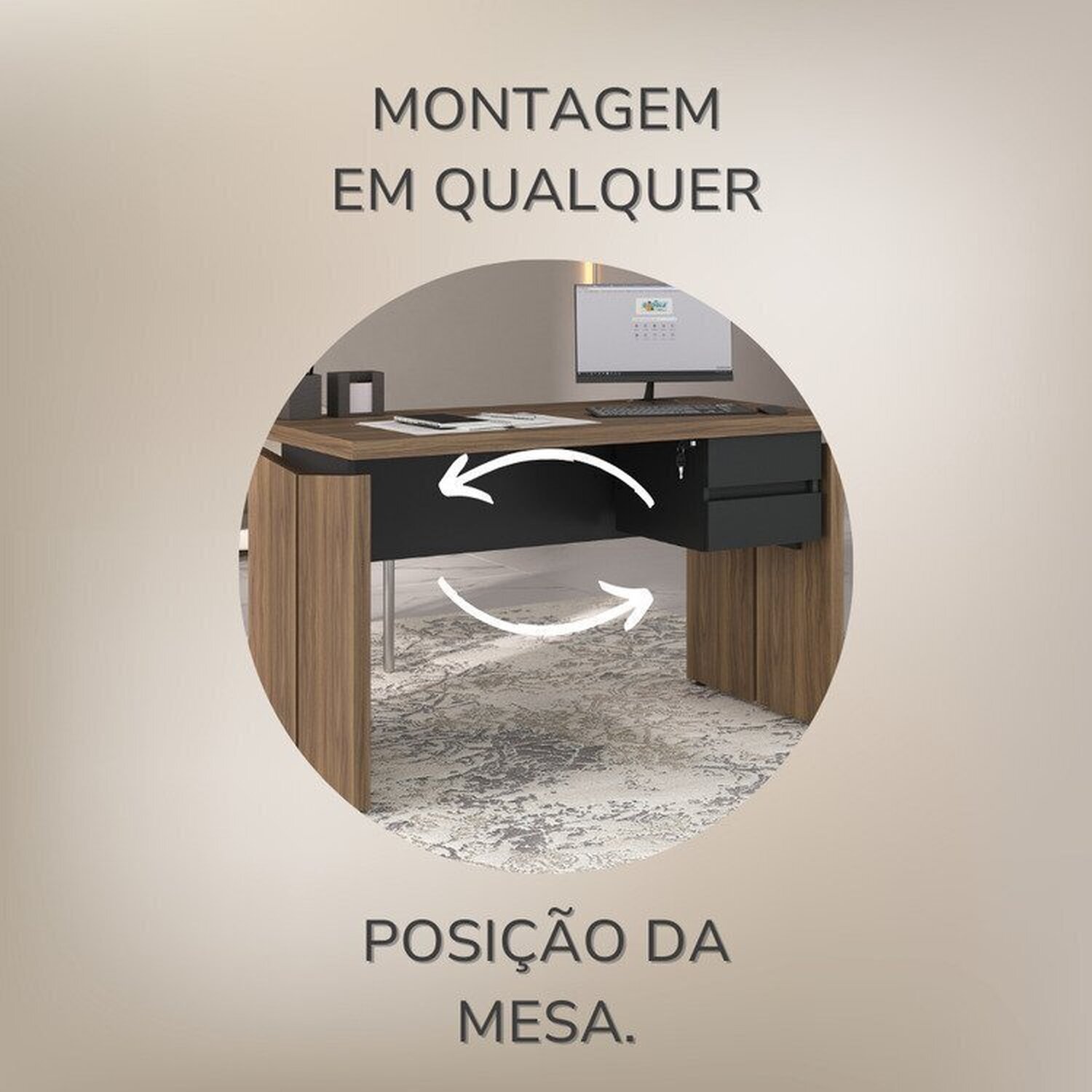 Mesa para Escritório Diretor em Tamburato com 2 Gavetas 1,6m Elegance - 16