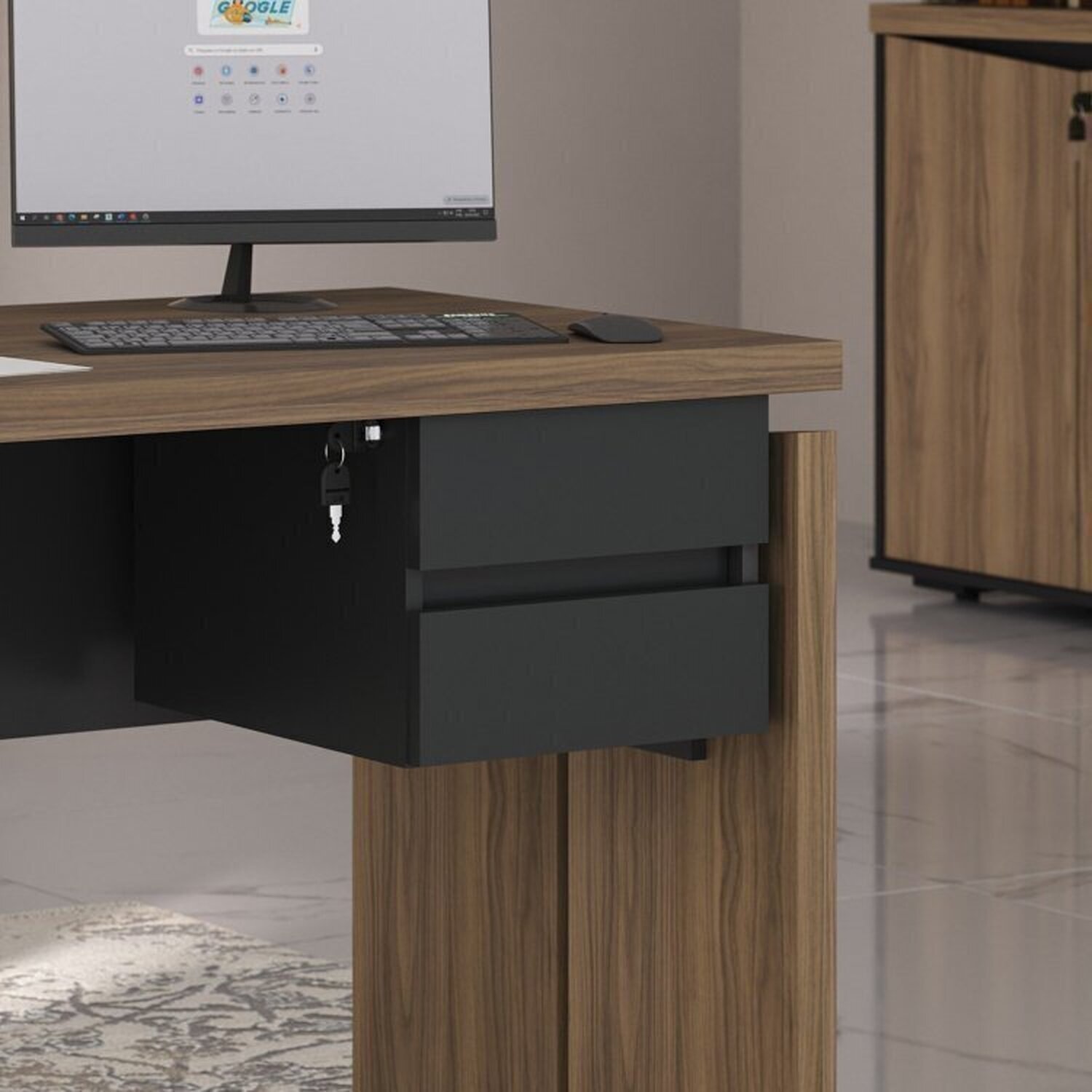 Mesa para Escritório Diretor em Tamburato com 2 Gavetas 1,6m Elegance - 18