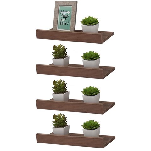 Kit 4 Prateleiras Porta Quadros 40 X 15cm Nogal Suporte Invisível