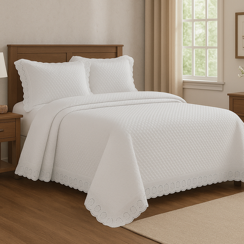Jogo de Colcha com Renda Paradis Casal 220x240cm - Paradis Branca