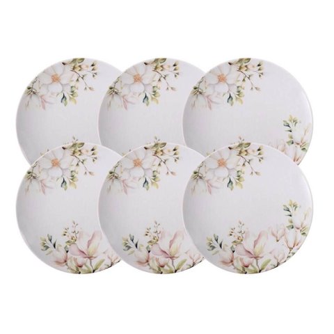 Jogo 6 Pratos Rasos Porcelana Decorada 28cm Tramontina Magnólia Mesa Posta Eventos