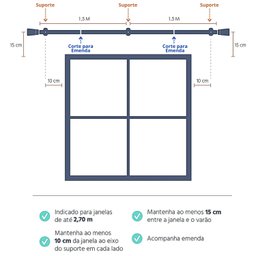 Kit Varão Completo Jade Plus 28cm X 3cm com 2 Emendas - Quarto ou Sala - 3