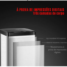 Lixeira de Cozinha Banheiro Automática Retangular 50 Litros com Sensor em Aço Inox Anti Ferrugem - 5