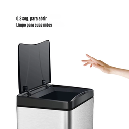 Lixeira de Cozinha Banheiro Automática Retangular 50 Litros com Sensor em Aço Inox Anti Ferrugem - 3