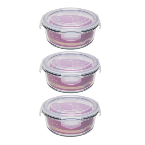 Kit 3 Potes Herméticos de Vidro 400ml Redondo Oxford