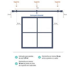 Kit Varão Completo Alemão Plus 19mm 2 Metros com Emenda - Quarto ou Sala - 2
