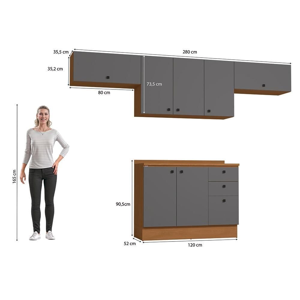 Armário de Cozinha Completa 280cm Canela/cinza Sagrado Pixel