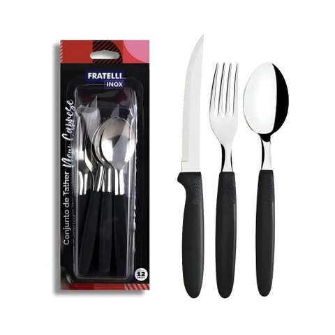 Conjunto Talheres 12 Peças de Inox /preta
