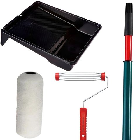 Rolo de Pele de Carneiro 23cm + Suporte Garfo 23cm + Bandeja Pintura 2,7l + Cabo Extensor 2m