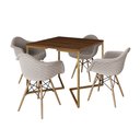 Ver imagem 2 de Conjunto de Mesa Industrial Base Dourada Tampo Quadrado 90cm Amêndoa 4 Poltronas Estofadas Nude