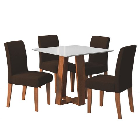Conjunto Sala de Jantar Mesa Athenas Quadrada 0,90m 4 Cadeiras Trieste Madeirado/Chocolate Dobuê