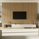 Ver imagem 1 de Rack Extensível com Painel TV 86 Polegadas 320x230cm Aruá CabeCasa MadeiraOriginals Marrom/Offwhite