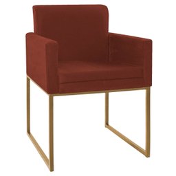 Poltrona Decorativa Bellinha Base de Ferro Dourado Suede - Doce Sonho Móveis - Terracota - 1