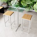 Ver imagem 1 de Conjunto Mesa Alta Bar Bistrô Quadrada Vidro 2 Bancos Pinus Industrial White Don Castro Decor Indust
