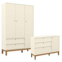 Ver imagem 1 de Cômoda Sapateira e Guarda Roupa Unique 3 Portas Off White Eco Wood