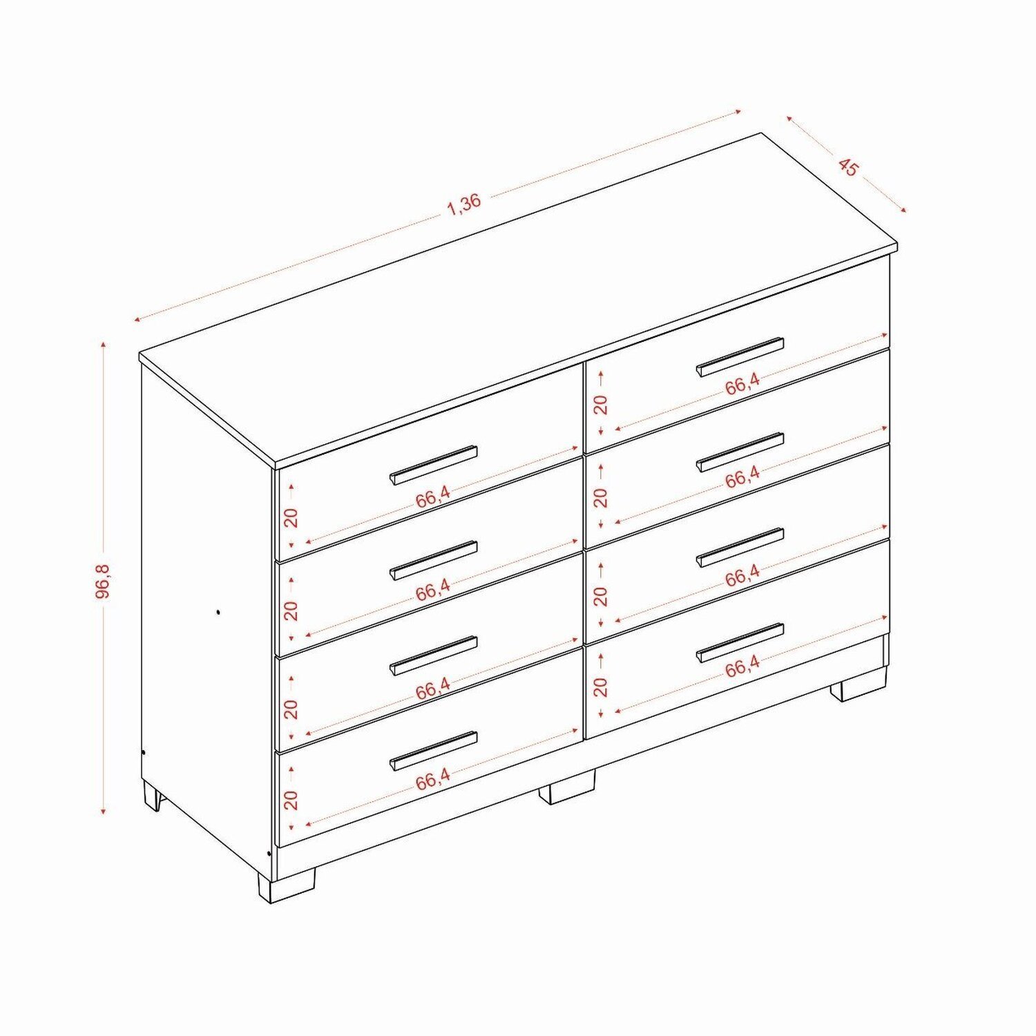 Cômoda para Quarto 8 Gavetas Moderno - 3