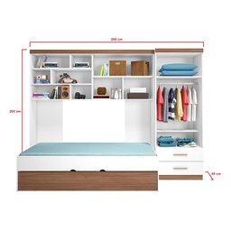 Quarto Juvenil Chiara 4 Peças - Roupeiro 2 Portas, Módulo Aéreo e Cama com Auxiliar - Off White - 4