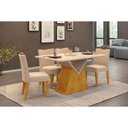 Ver imagem 1 de Conjunto: Mesa de Cozinha Argo C/ Tampo Madeirado C/ Vidro Curvo 136x90cm e 4 Cadeiras Julia Cedro/