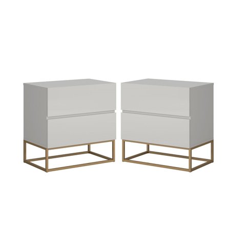 Kit 2 Mesa de Cabeceira para Quarto Eros 45cm Estilo Industrial com Pés de Ferro Dourado 2 Gavetas:o