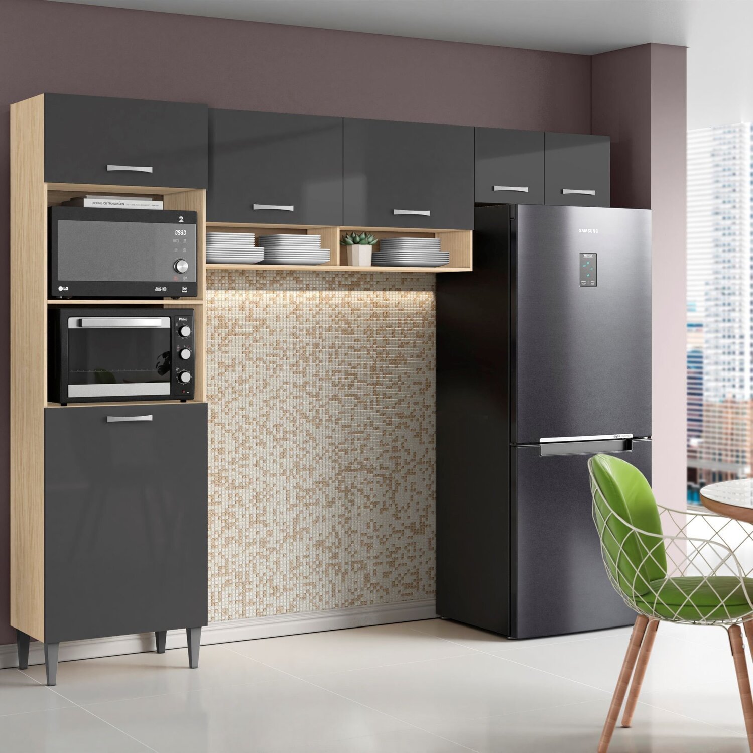 Armário para Cozinha Compacta 3 Peças com Torre Quente Aéreos 6