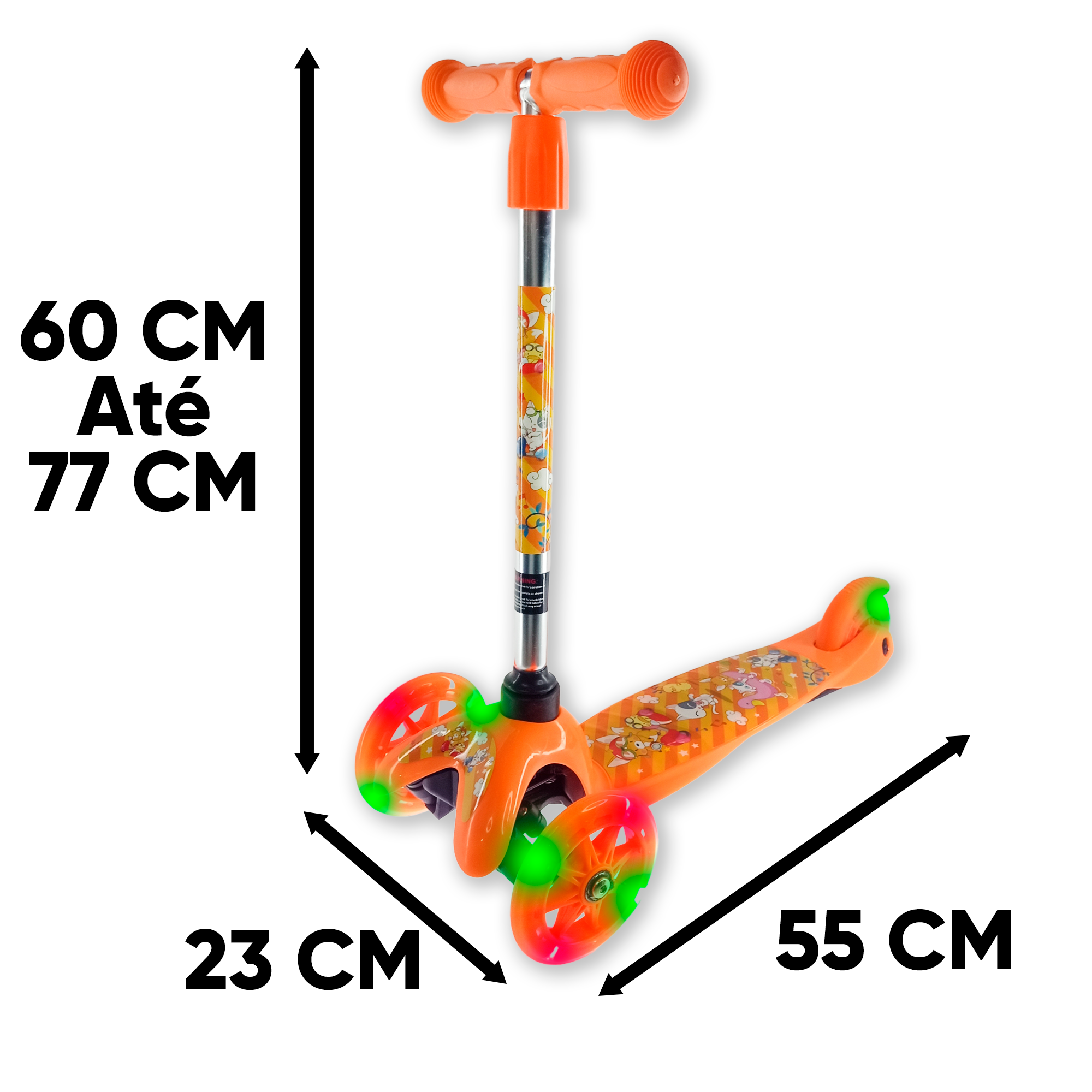 PATINETE INFANTIL 3 RODAS AJUSTAVEL COM LED LARANJADO - 9