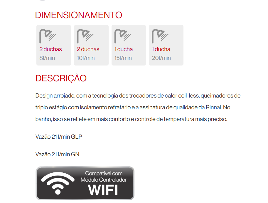 Aquecedor A Gás Rinnai 21 Litros + Kit Completo Branco GÁS:GN - 6