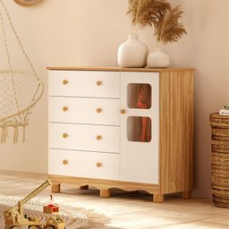 Cômoda Infantil 95cm 1 Porta com Janela e 4 Gavetas Mimo 100% MDF Espresso Móveis - 1