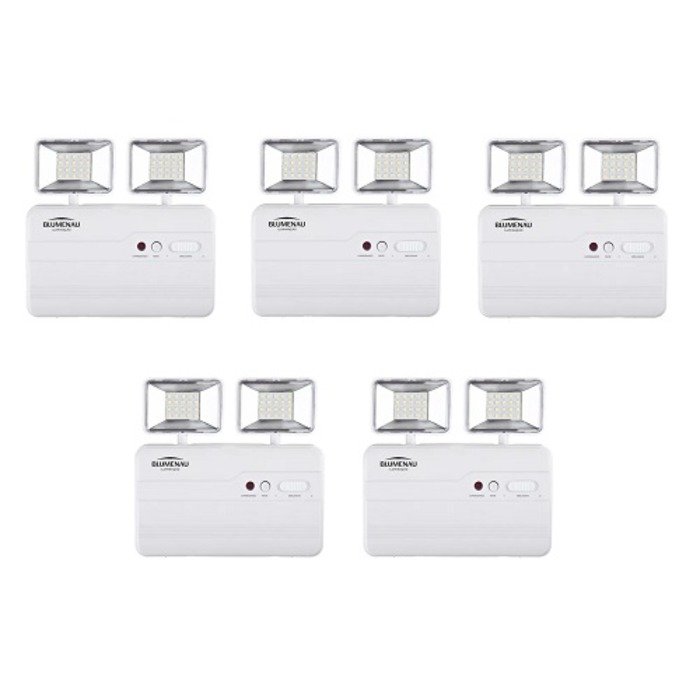 Kit 5 Luminárias Bloco Autônomo Emergência Led 2 Farois 1200 Lumens
