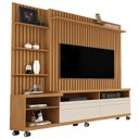 Ver imagem 2 de Estante e Home Theater Ripado para TV até 60 Polegadas MDF 180cmx190cm Rodízios Nobre Marrom Nature/Off White