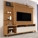 Ver imagem 1 de Estante e Home Theater Ripado para TV até 60 Polegadas MDF 180cmx190cm Rodízios Nobre Marrom Nature/Off White