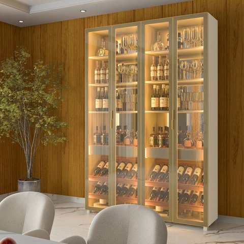 Cristaleira Bar 4 Portas Reflecta com Pés com LED com Espelho 100% MDF Prisma